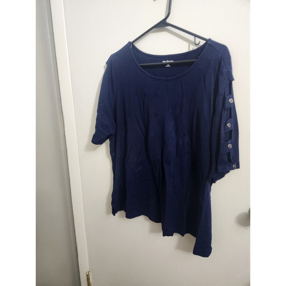 Kim Rogers Curvy Navy Blue Button Cutout Sleeve Knit Top 2X - Picture 2 of 5